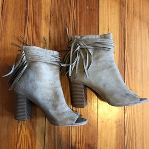 Open toe suede booties